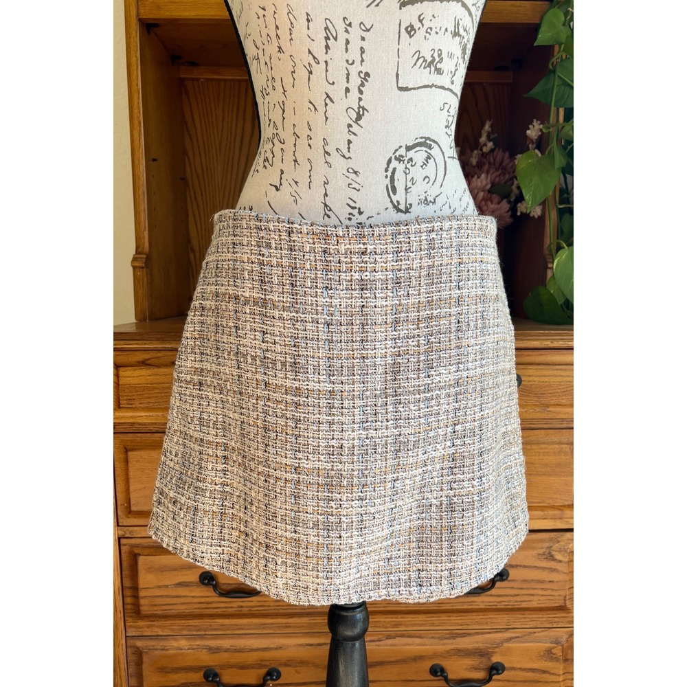 Zara Women Multi Color Tweed Skort Mini Skirt Shorts Size Large New